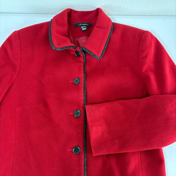 Louben Blazer Womens 10 Red Black Trim Wool Cashmere Button Front Jacket - Picture 5 of 11